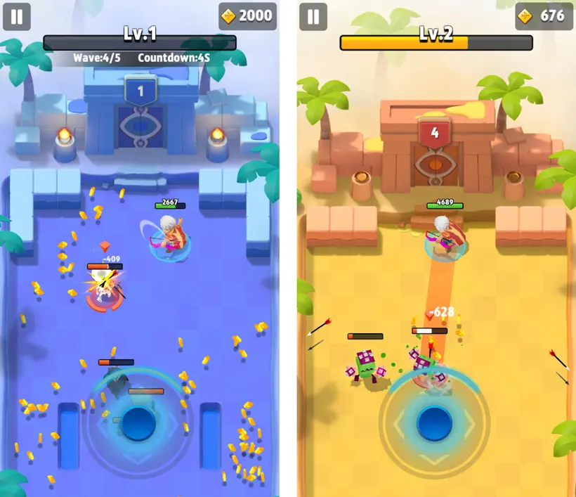 Gameplay Archero với cung thủ chiến đấu giữa quái vật