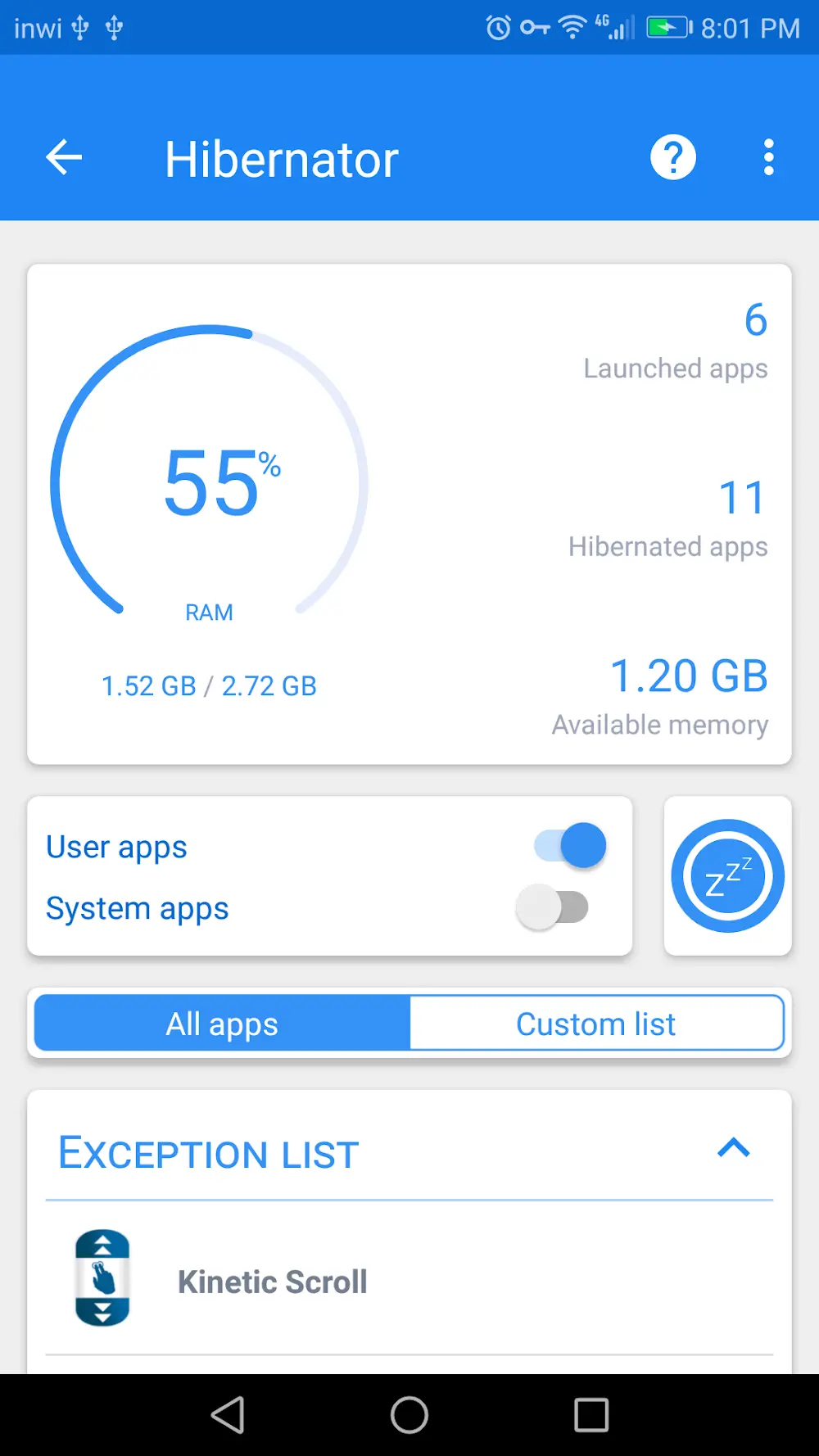 Giao diện chính của Hibernator MOD APK