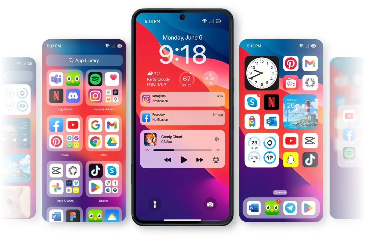Giao diện chính của Launcher OS MOD APK