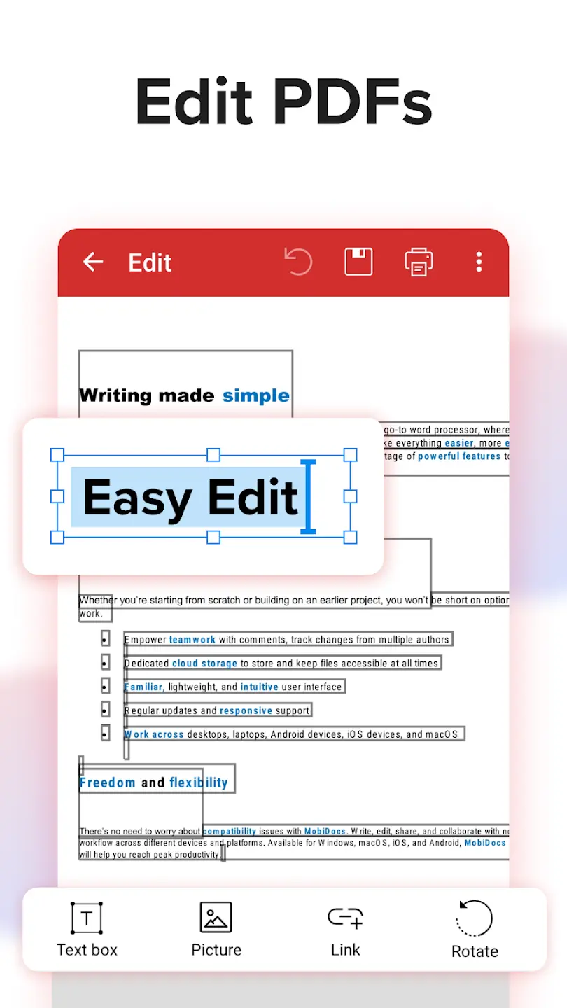 Tính năng chỉnh sửa PDF trong MobiPDF MOD APK