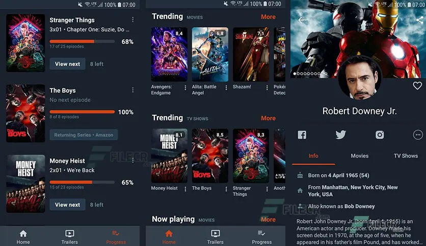 Giao diện tổng quan Moviebase MOD APK