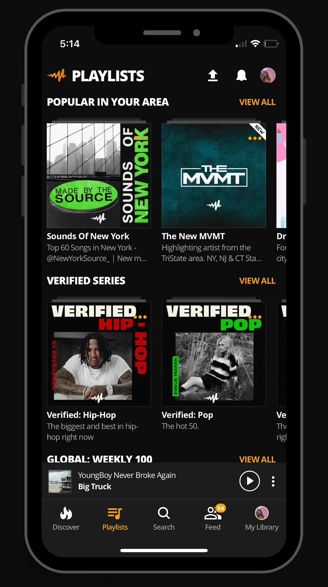 Danh sách playlist trên Audiomack