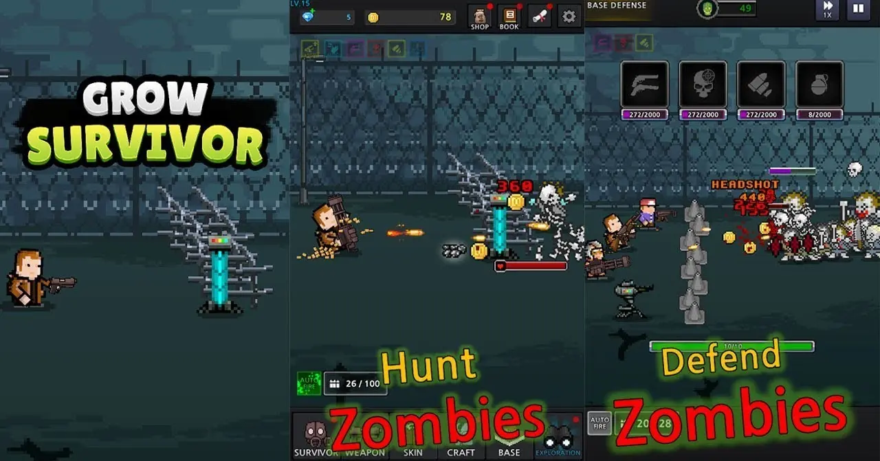 Grow Survivor gameplay fighting zombies