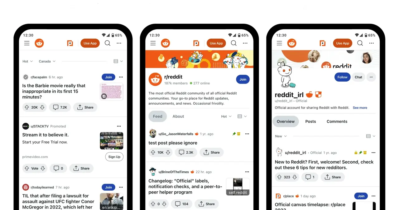 Giao diện trang chủ Reddit MOD APK