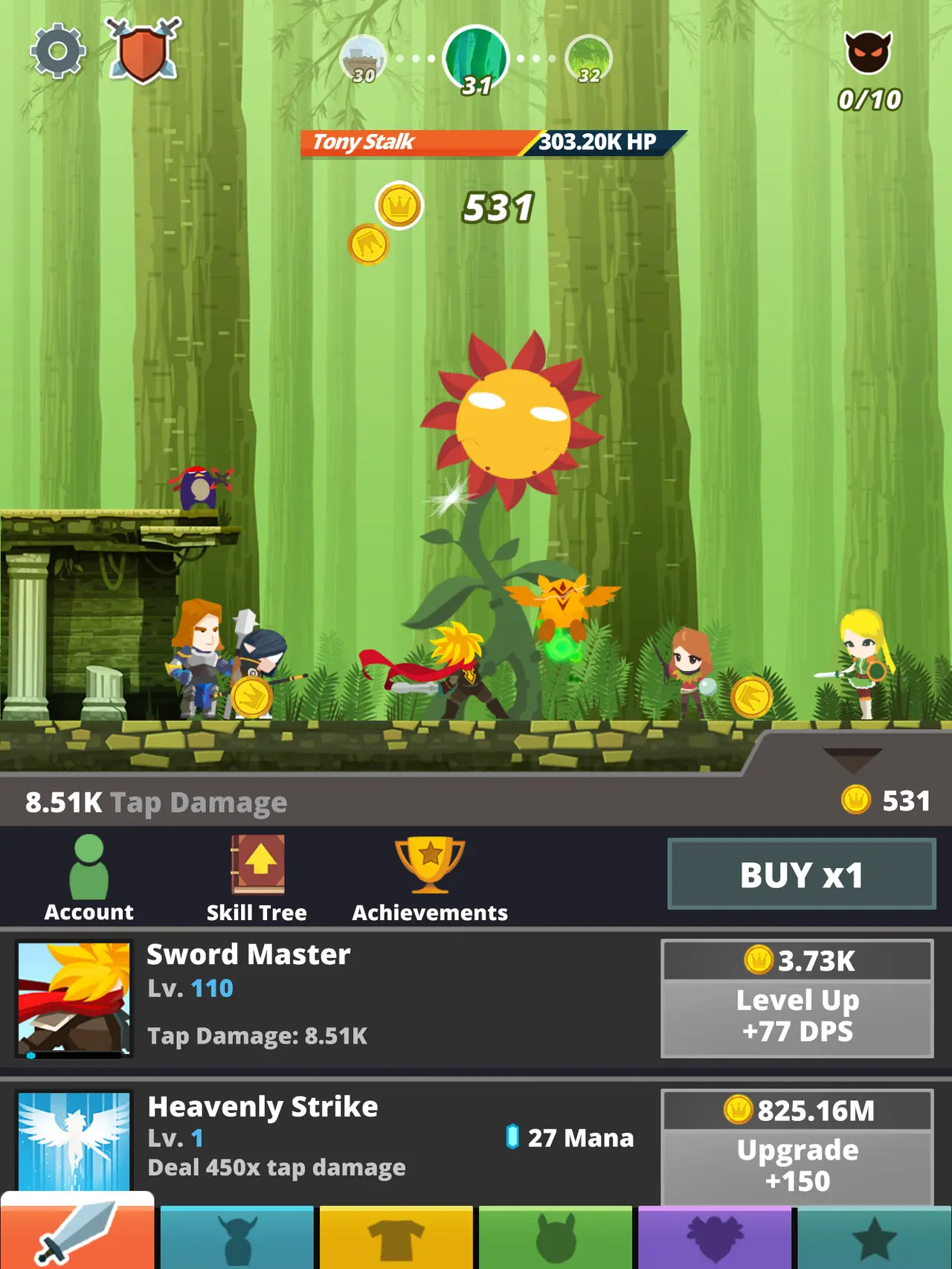 Nâng cấp hero trong Tap Titans 2